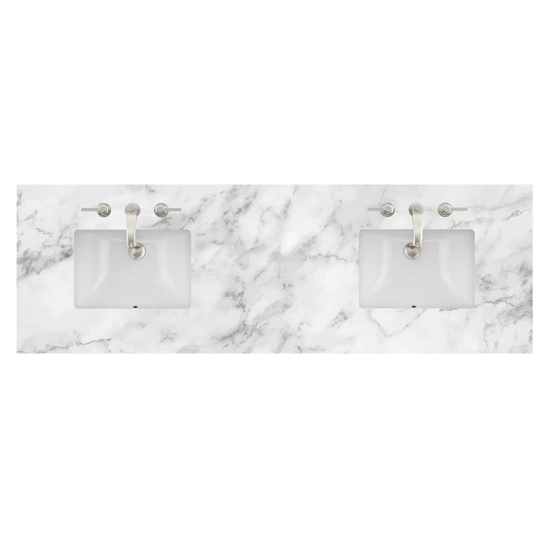 72" Double 3 CM Top, Carrara White w/ Sink