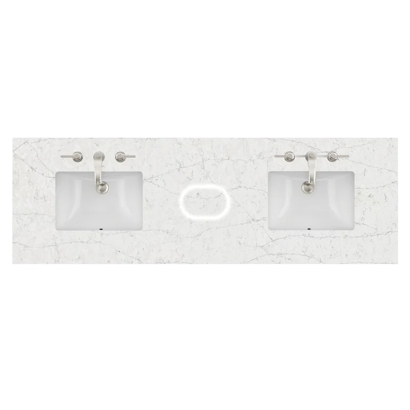 72" Double Top, 3 CM Eternal Jasmine Pearl Silestone w/ Sink & FreePower Wireless Charger (040)