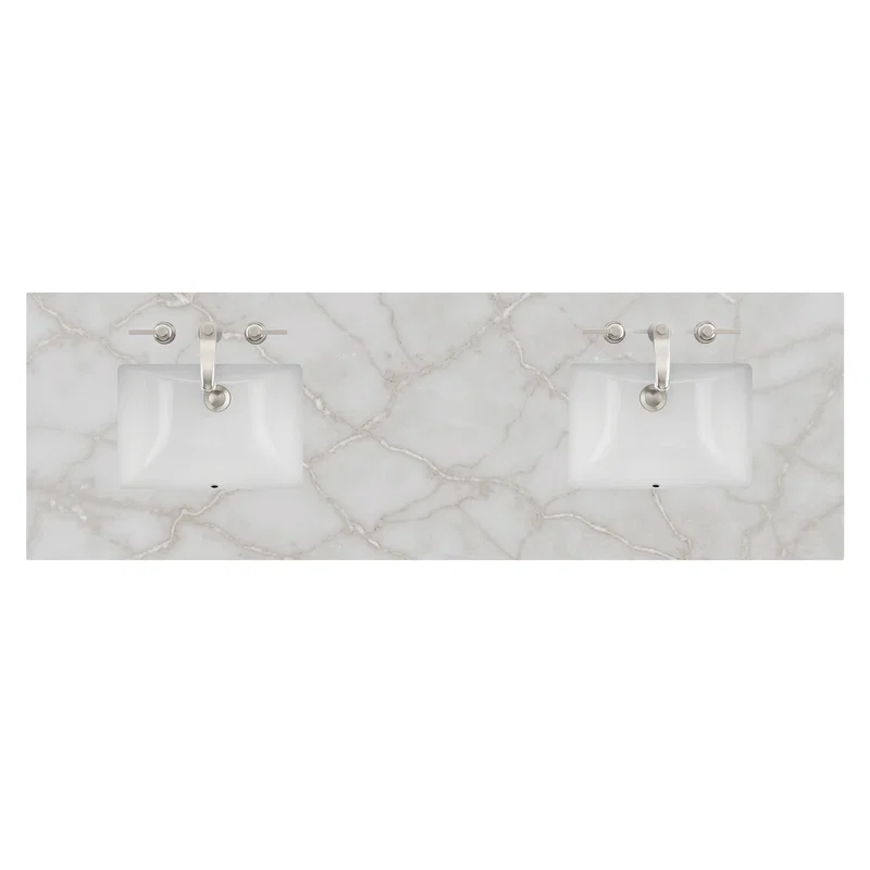 72" Double Top, 3 CM Victorian Silver Quartz w/ Sink