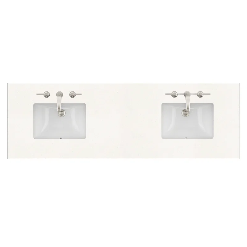 72" Double Top, 3 CM White Zeus Quartz w/ Sink