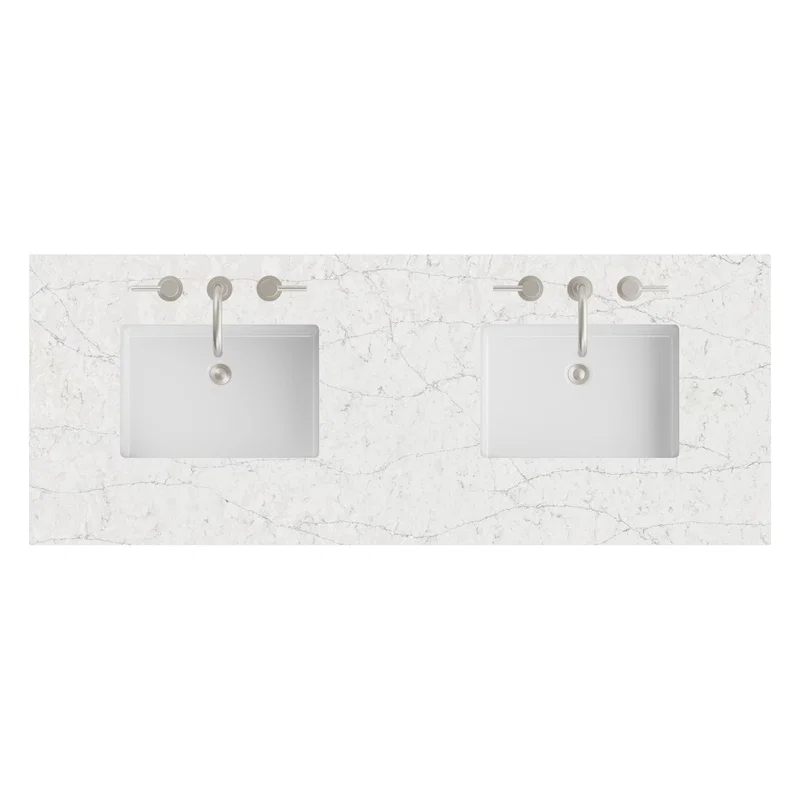 60" Double Top, 3 CM Eternal Jasmine Pearl Silestone w/ Sink