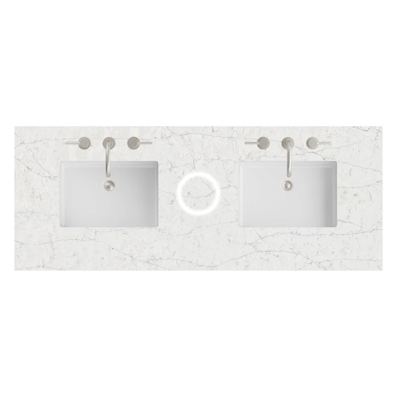 60" Double Top, 3 CM Eternal Jasmine Pearl Silestone w/ Sink & FreePower Wireless Charger