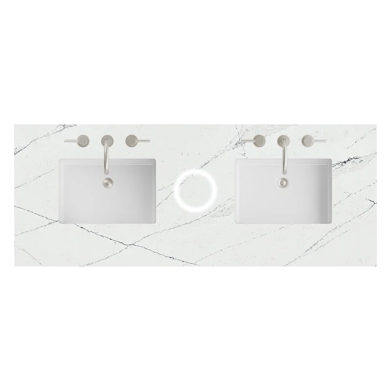 60" Double Top, 3 CM Ethereal Noctis Silestone w/ Sink & FreePower Wireless Charger