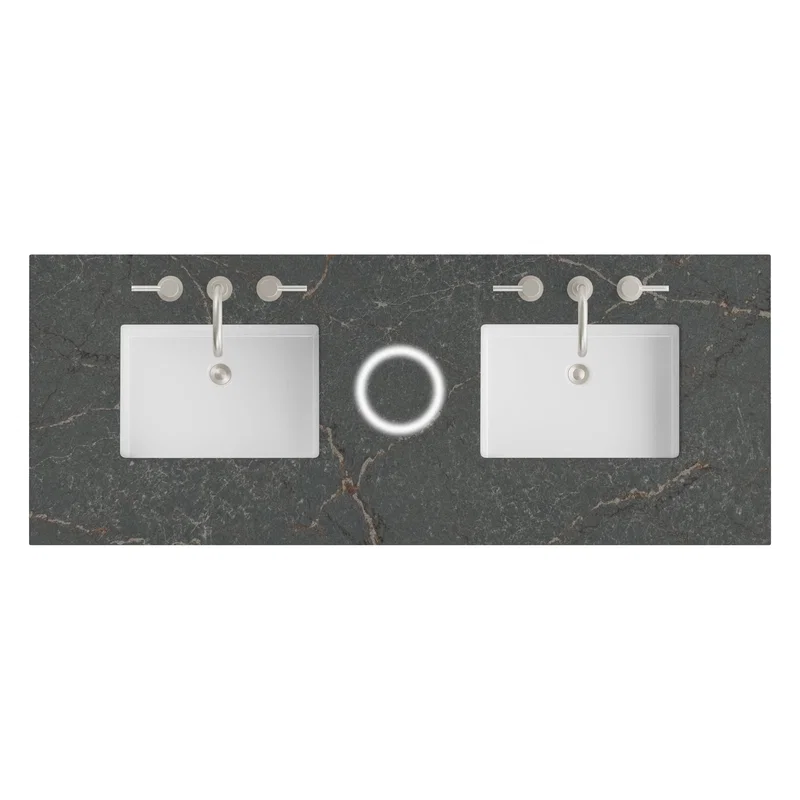 60" Double Top, 3 CM Parisien Bleu Silestone w/ Sink & FreePower Wireless Charger