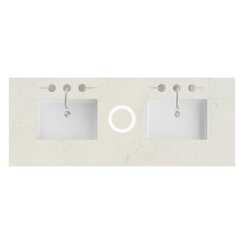 60" Double Top, 3CM Siberian Silestone w/ Sink & FreePower Wireless Charger