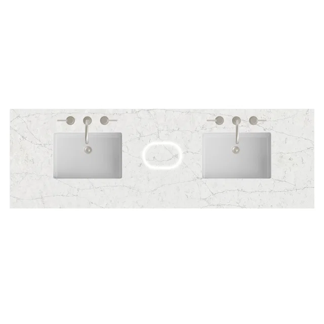 72" Double Top, 3 CM Eternal Jasmine Pearl Silestone w/ Sink & FreePower Wireless Charger