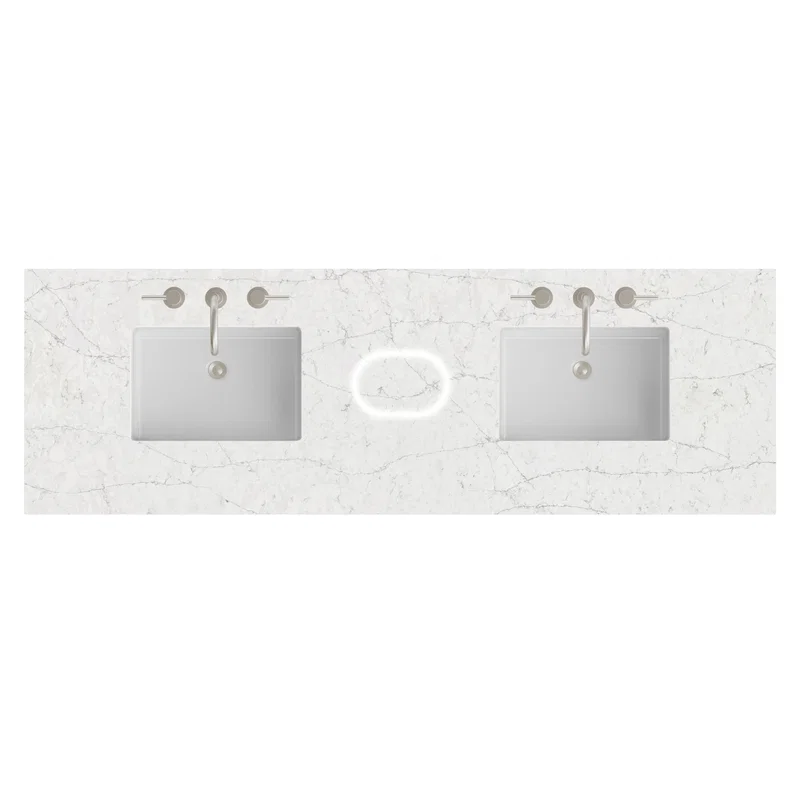 72" Double Top, 3 CM Eternal Jasmine Pearl Silestone w/ Sink & FreePower Wireless Charger