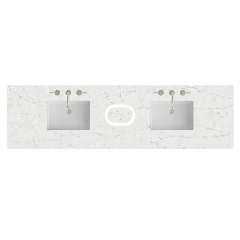 84" Double Top, 3CM Eternal Jasmine Pearl Silestone w/ Sink & FreePower Wireless Charger