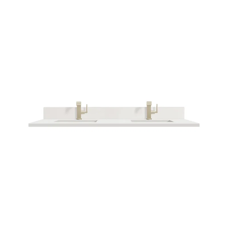 60" Double Top, Single-Hole, 3 CM White Zeus Silestone w/ Backsplash & Sink