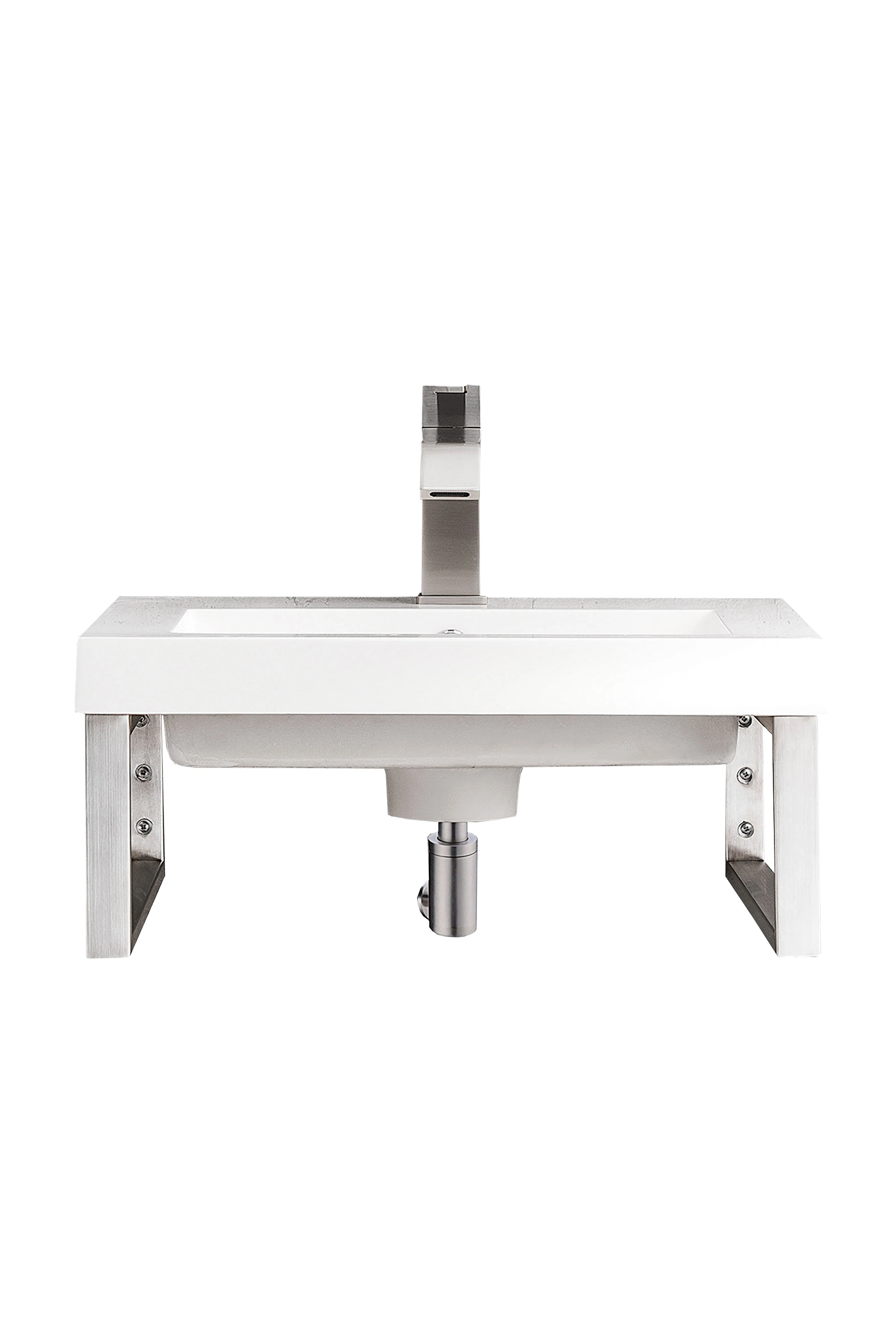 Two Boston 15.25" Wall Brackets, Brushed Nickel w/ 20" White Glossy Composite Stone Top