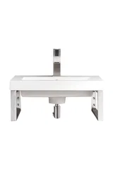 Two Boston 15.25" Wall Brackets, Brushed Nickel w/ 20" White Glossy Composite Stone Top