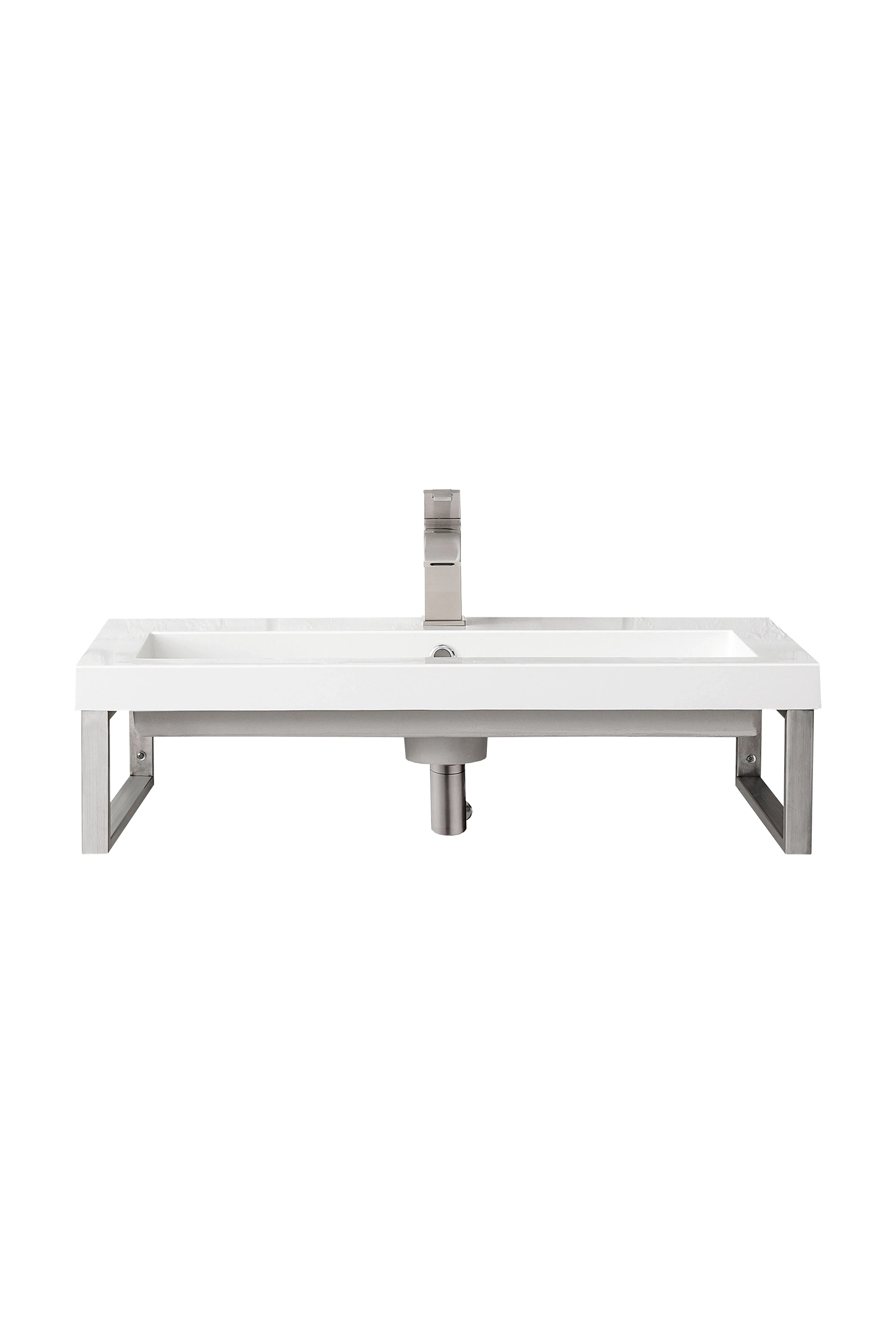 Two Boston 15.25" Wall Brackets, Brushed Nickel w/ 31.5" White Glossy Composite Stone Top