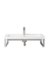 Two Boston 15.25" Wall Brackets, Brushed Nickel w/ 31.5" White Glossy Composite Stone Top
