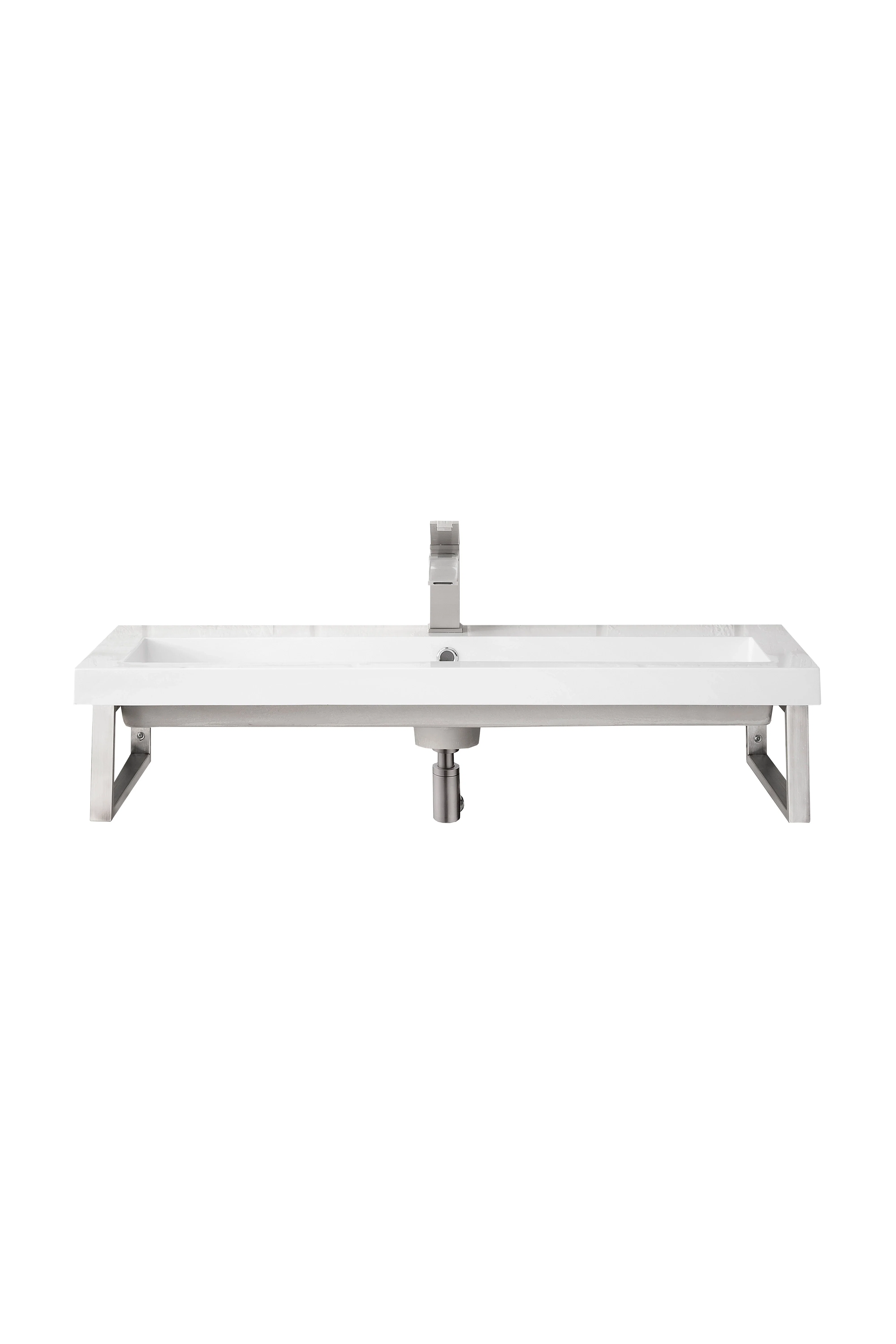 Two Boston 15.25" Wall Brackets, Brushed Nickel w/ 39.5" White Glossy Composite Stone Top