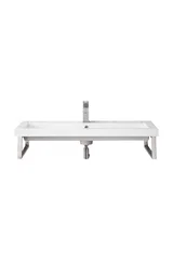 Two Boston 15.25" Wall Brackets, Brushed Nickel w/ 39.5" White Glossy Composite Stone Top