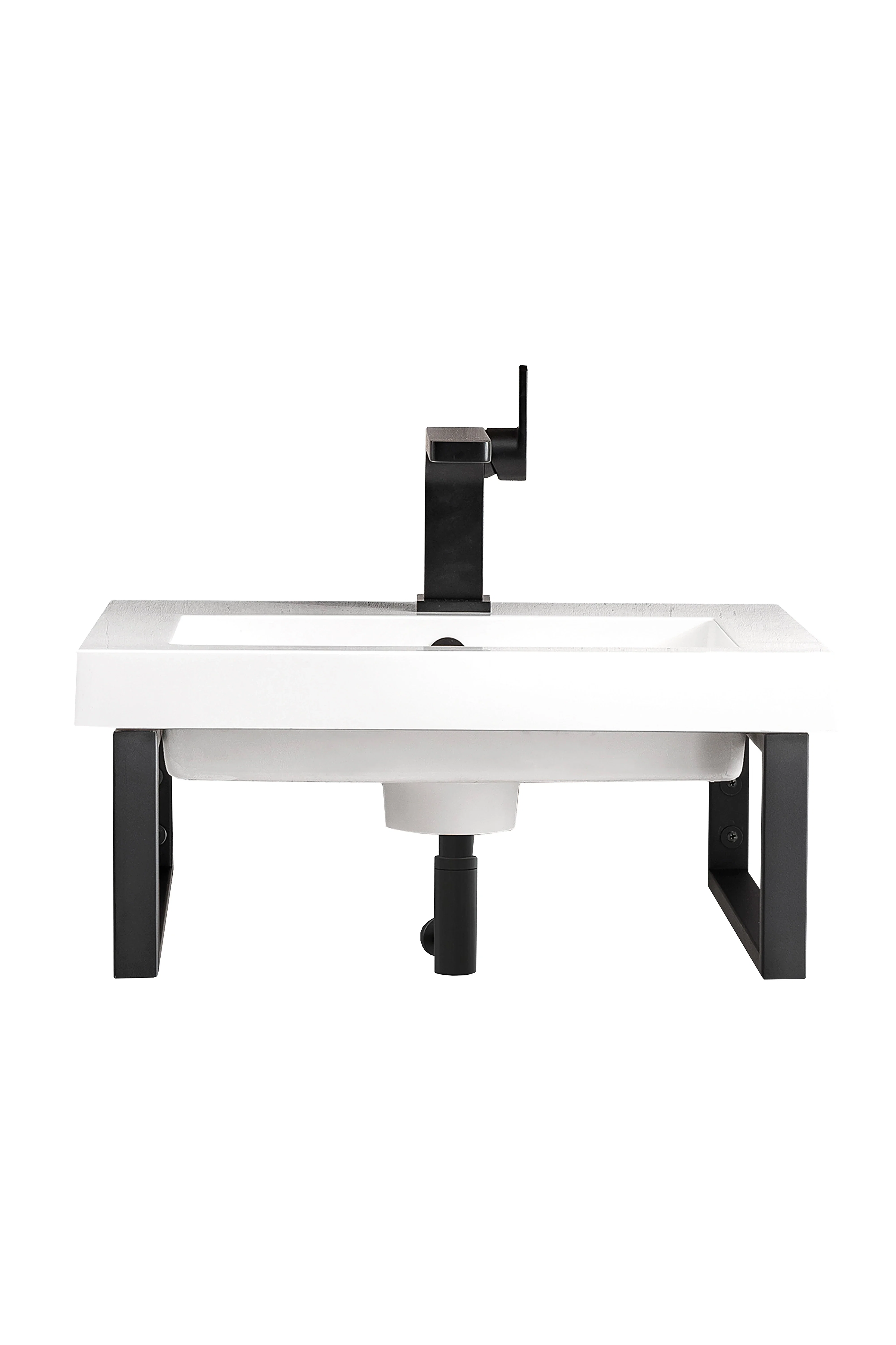 Two Boston 15.25" Wall Brackets, Matte Black w/ 20" White Glossy Composite Stone Top