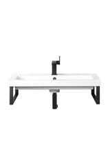 Two Boston 15.25" Wall Brackets, Matte Black w/ 31.5" White Glossy Composite Stone Top