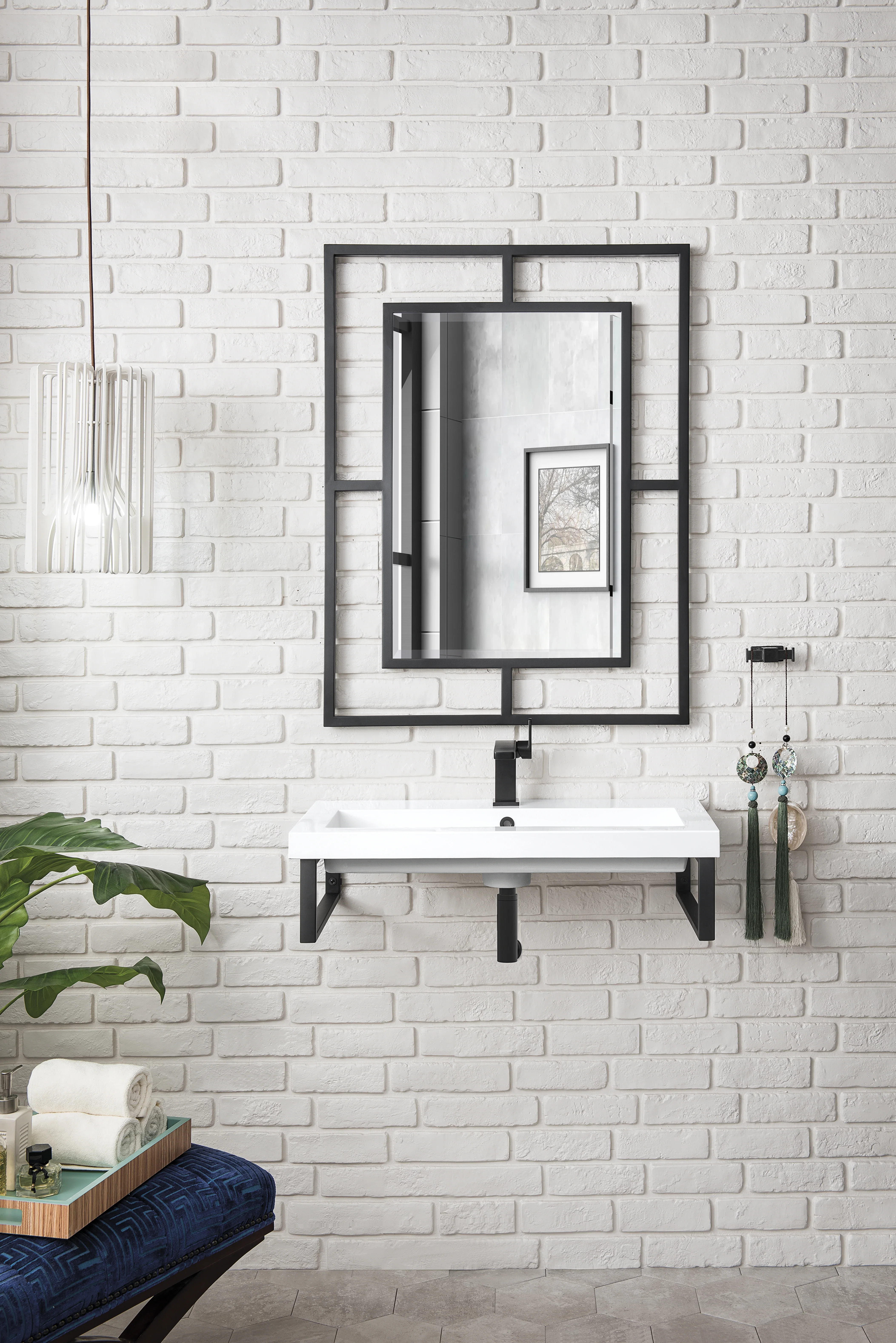 Two Boston 15.25" Wall Brackets, Matte Black w/ 31.5" White Glossy Composite Stone Top