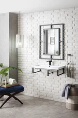 Two Boston 15.25" Wall Brackets, Matte Black w/ 31.5" White Glossy Composite Stone Top