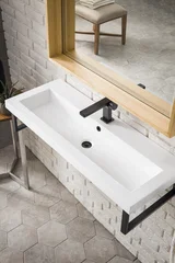 Two Boston 15.25" Wall Brackets, Matte Black w/ 39.5" White Glossy Composite Stone Top