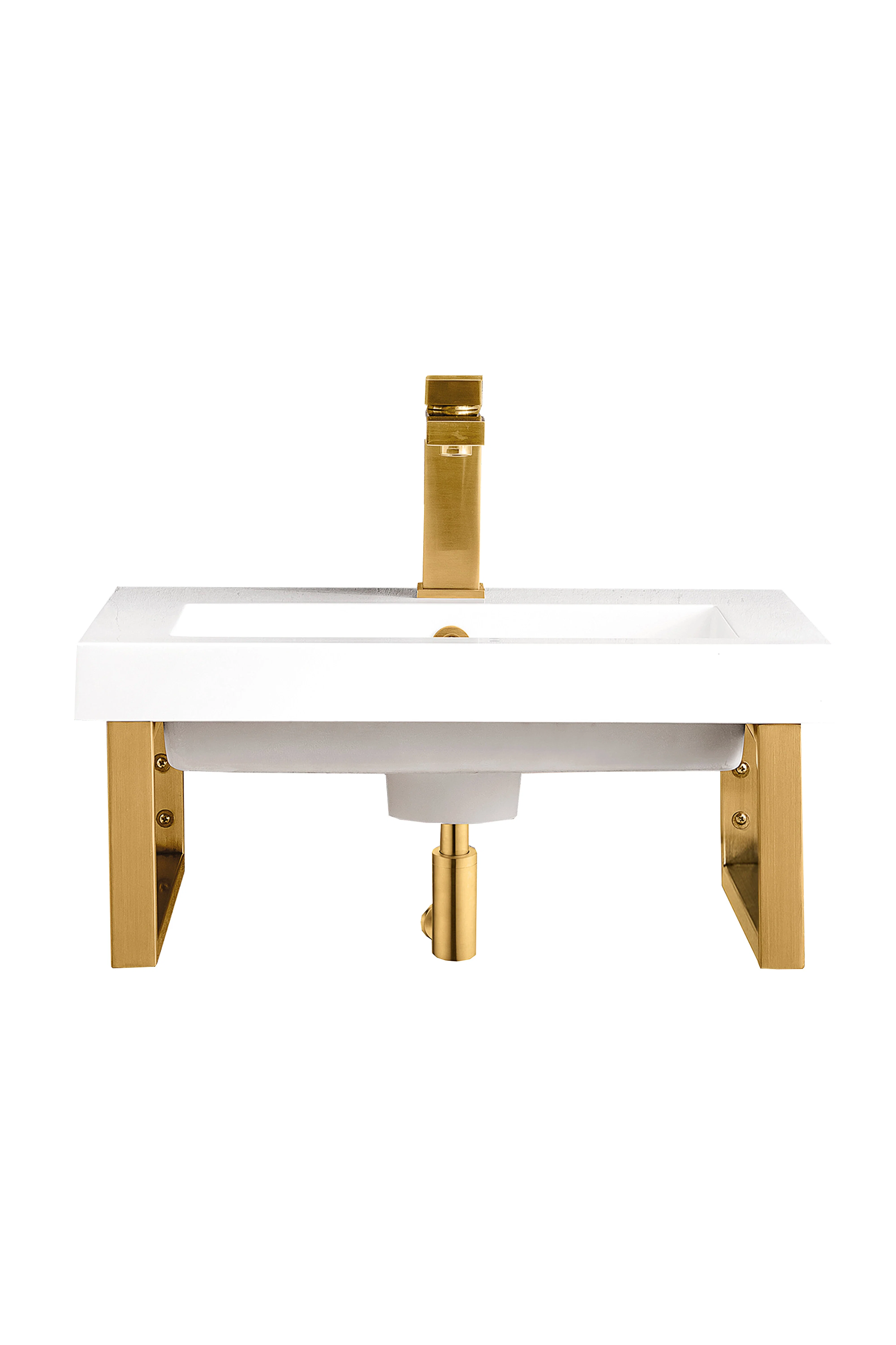 Two Boston 15.25" Wall Brackets, Radiant Gold w/ 20" White Glossy Composite Stone Top
