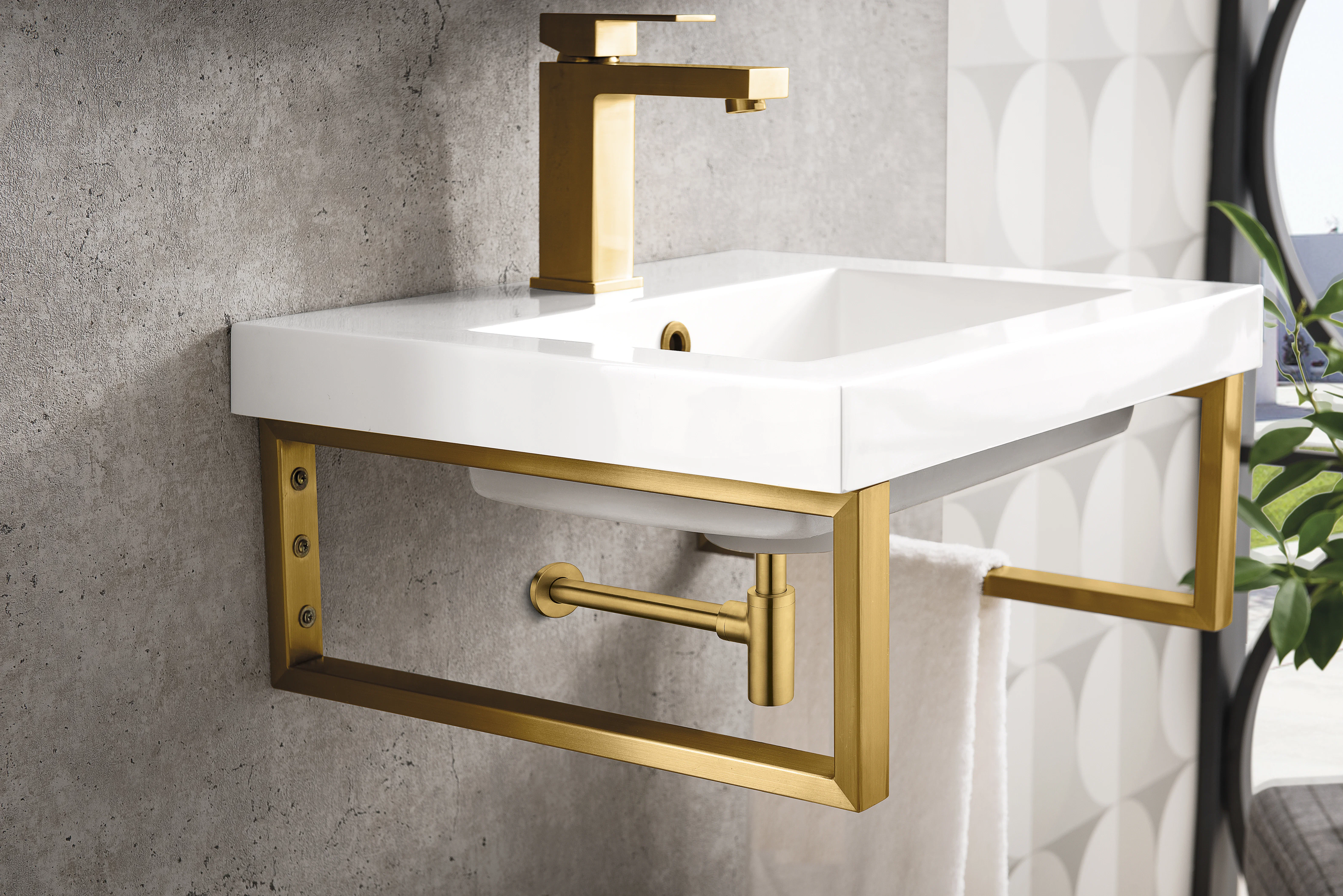 Two Boston 15.25" Wall Brackets, Radiant Gold w/ 20" White Glossy Composite Stone Top