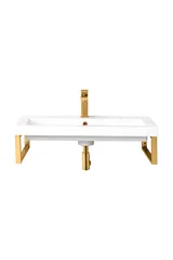 Two Boston 15.25" Wall Brackets, Radiant Gold w/ 31.5" White Glossy Composite Stone Top