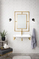 Two Boston 15.25" Wall Brackets, Radiant Gold w/ 31.5" White Glossy Composite Stone Top