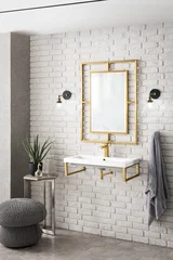 Two Boston 15.25" Wall Brackets, Radiant Gold w/ 31.5" White Glossy Composite Stone Top