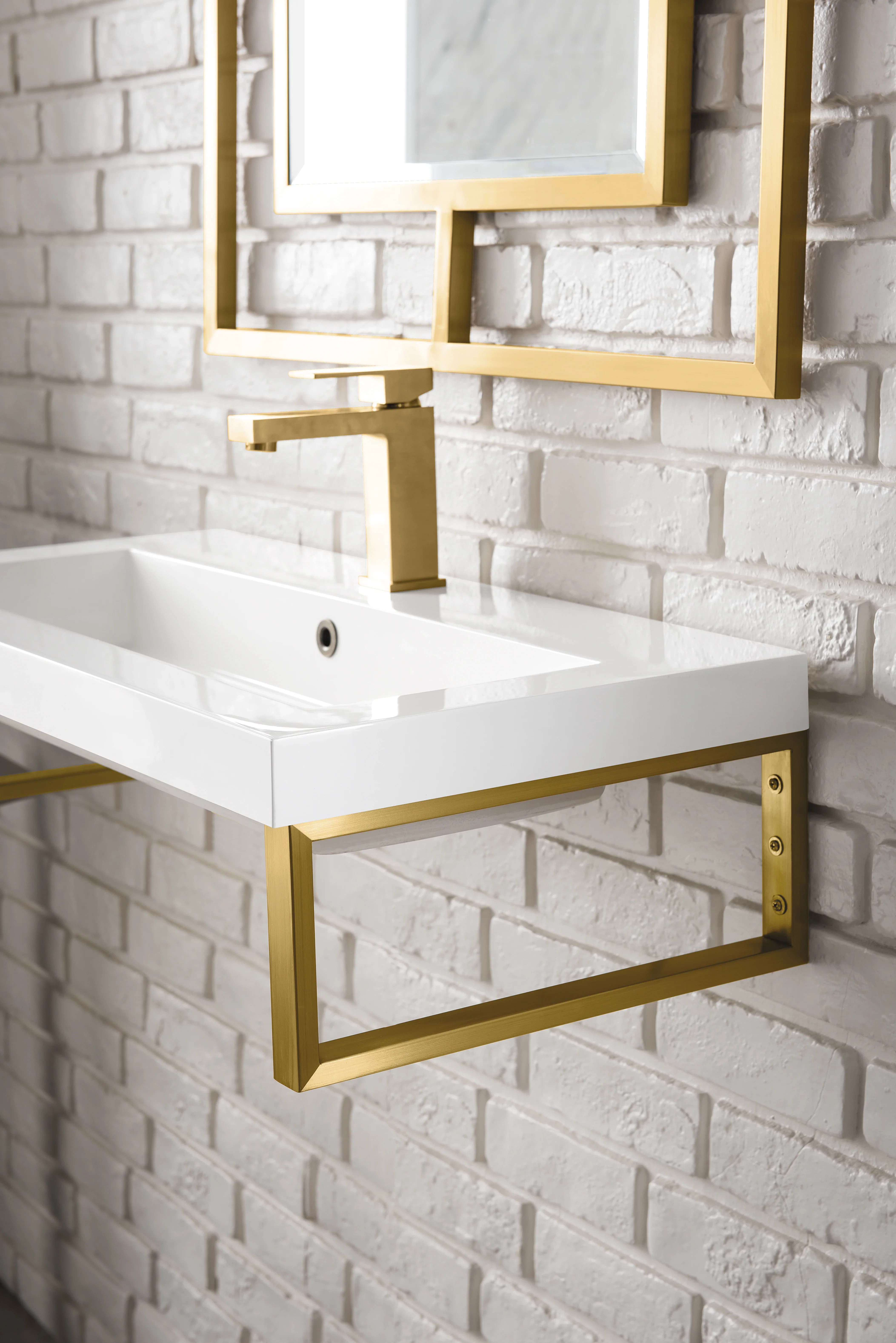 Two Boston 15.25" Wall Brackets, Radiant Gold w/ 31.5" White Glossy Composite Stone Top