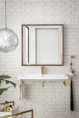 Two Boston 15.25" Wall Brackets, Radiant Gold w/ 39.5" White Glossy Composite Stone Top