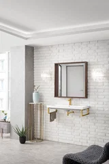 Two Boston 15.25" Wall Brackets, Radiant Gold w/ 39.5" White Glossy Composite Stone Top