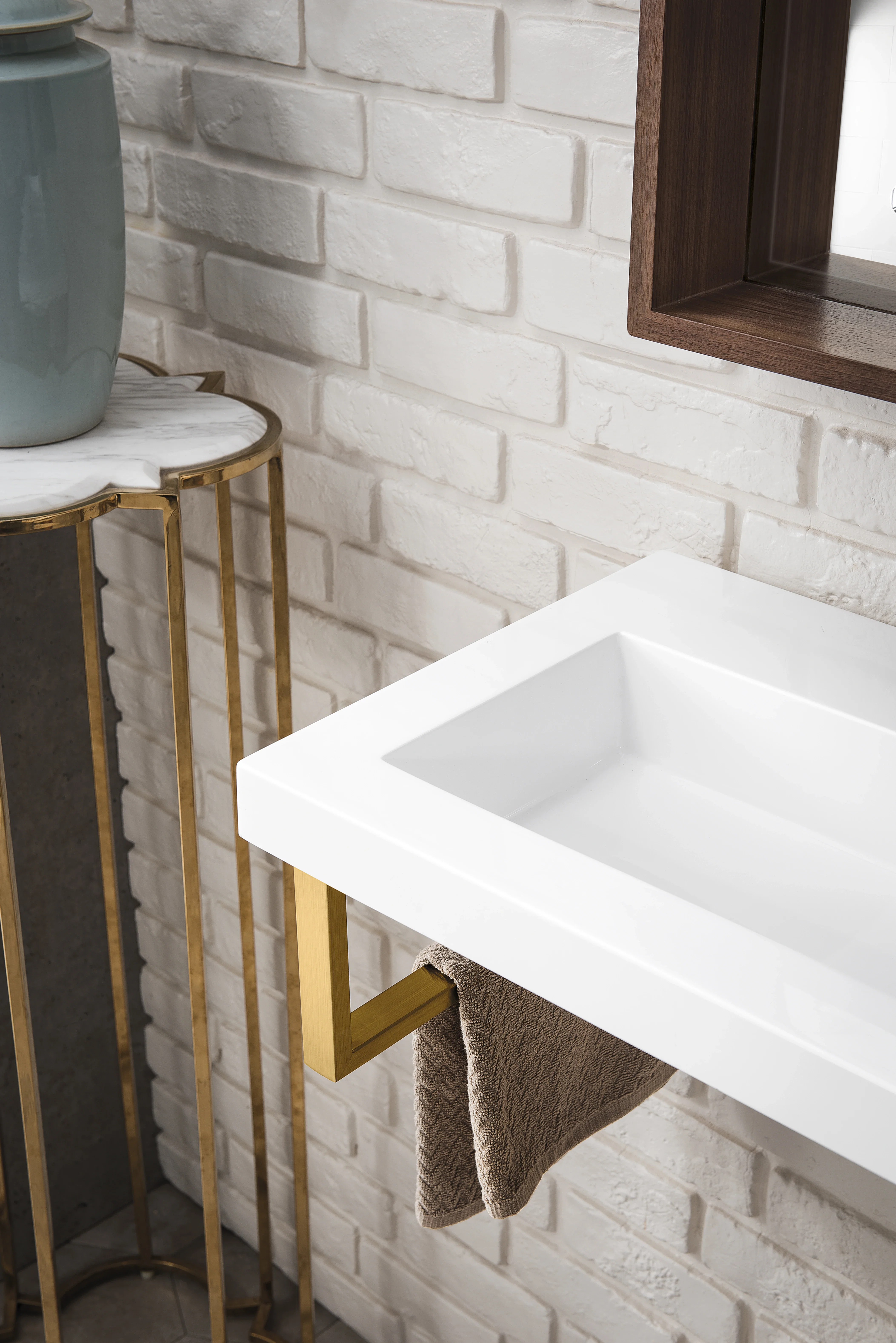 Two Boston 15.25" Wall Brackets, Radiant Gold w/ 39.5" White Glossy Composite Stone Top