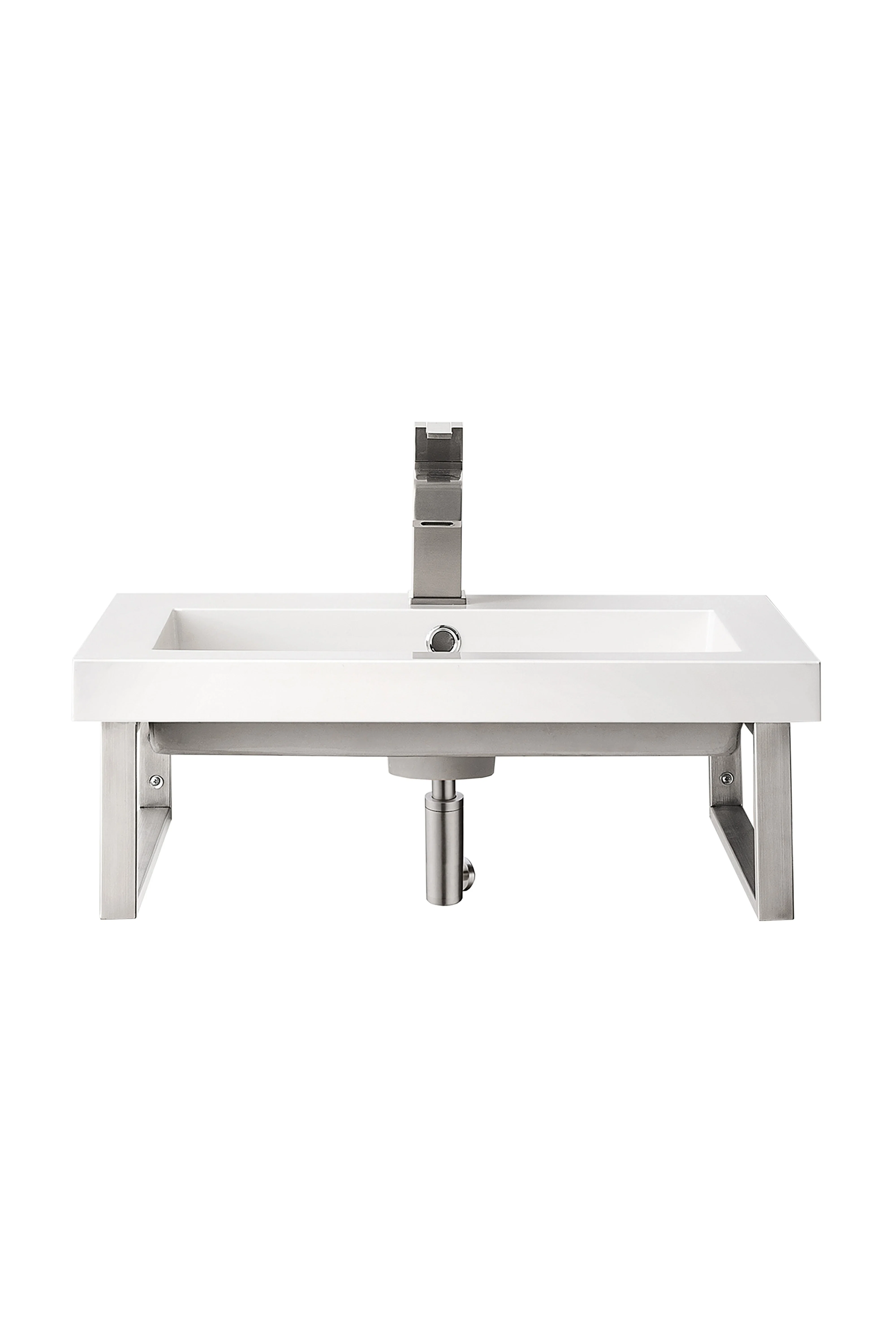 Two Boston 18" Wall Brackets, Brushed Nickel w/ 23.6" White Glossy Composite Stone Top