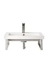 Two Boston 18" Wall Brackets, Brushed Nickel w/ 23.6" White Glossy Composite Stone Top