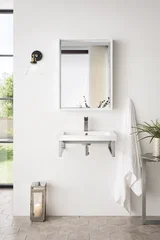 Two Boston 18" Wall Brackets, Brushed Nickel w/ 23.6" White Glossy Composite Stone Top