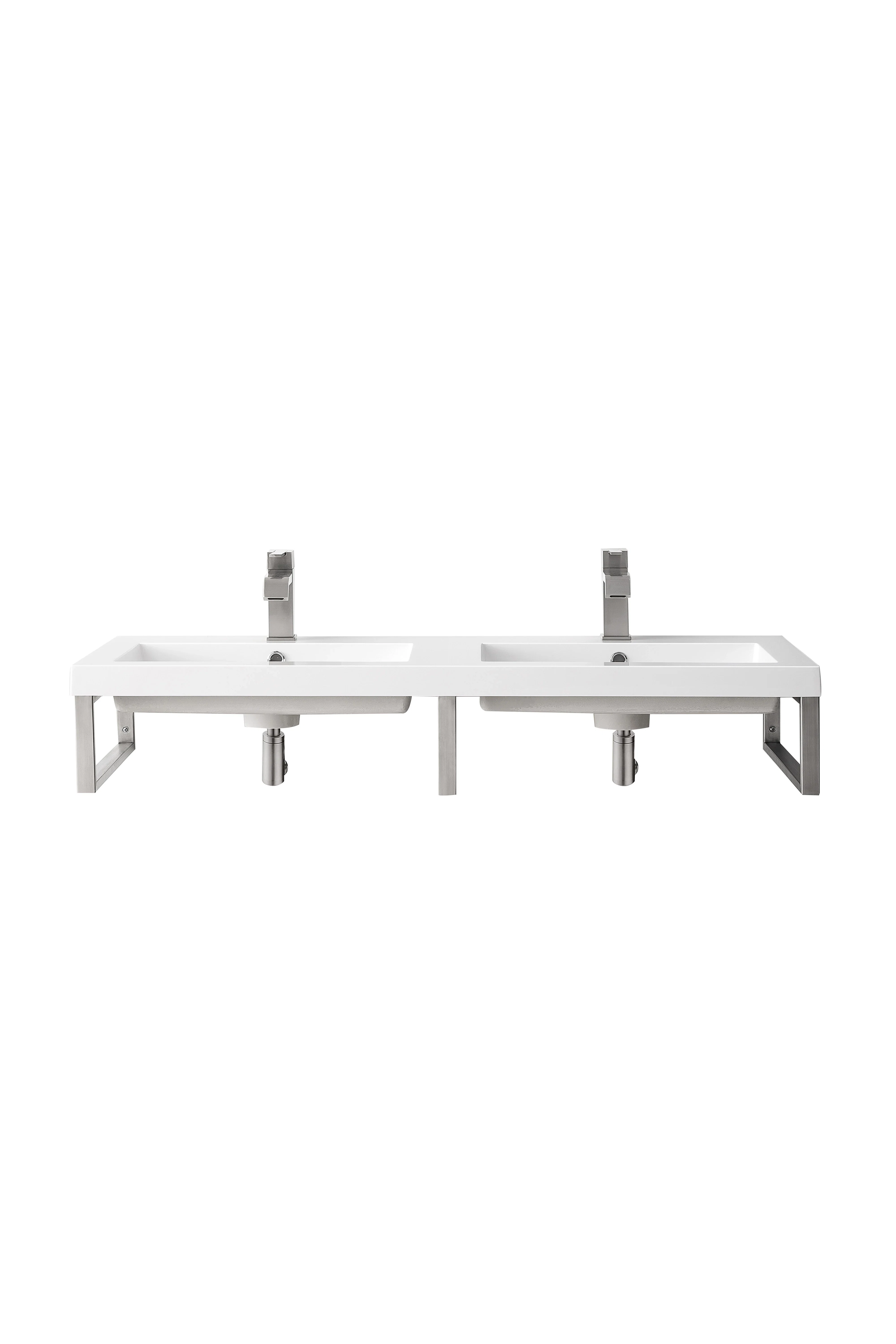 Three Boston 18" Wall Brackets, Brushed Nickel w/ 47" White Glossy Composite Stone Top