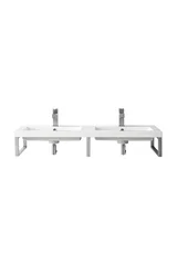 Three Boston 18" Wall Brackets, Brushed Nickel w/ 47" White Glossy Composite Stone Top