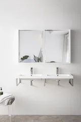 Three Boston 18" Wall Brackets, Brushed Nickel w/ 47" White Glossy Composite Stone Top