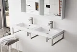 Three Boston 18" Wall Brackets, Brushed Nickel w/ 47" White Glossy Composite Stone Top