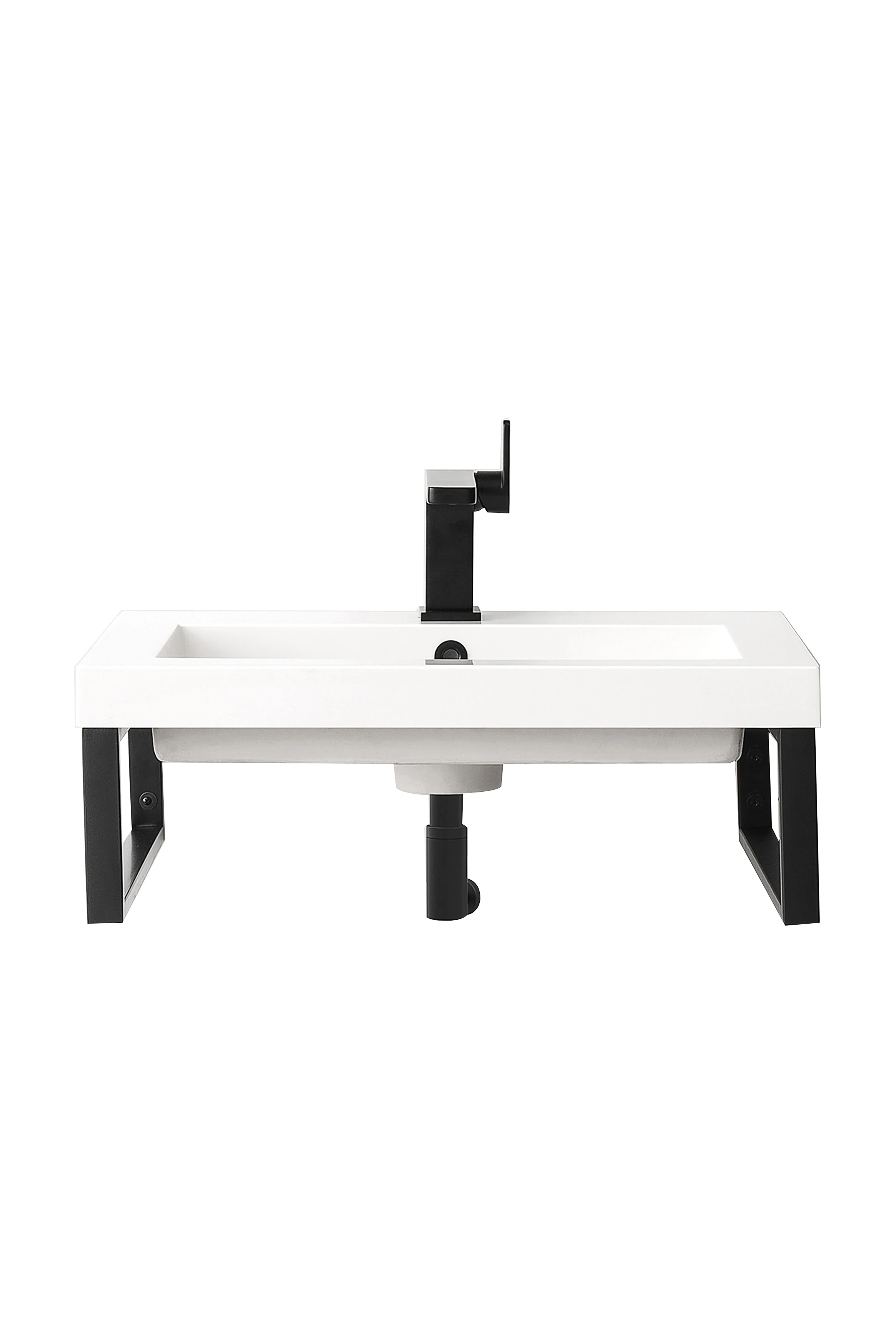 Two Boston 18" Wall Brackets, Matte Black w/ 23.6" White Glossy Composite Stone Top