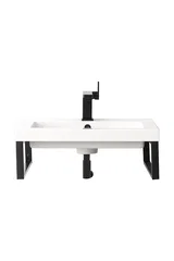 Two Boston 18" Wall Brackets, Matte Black w/ 23.6" White Glossy Composite Stone Top