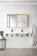 Three Boston 18" Wall Brackets, Matte Black w/ 47" White Glossy Composite Stone Top