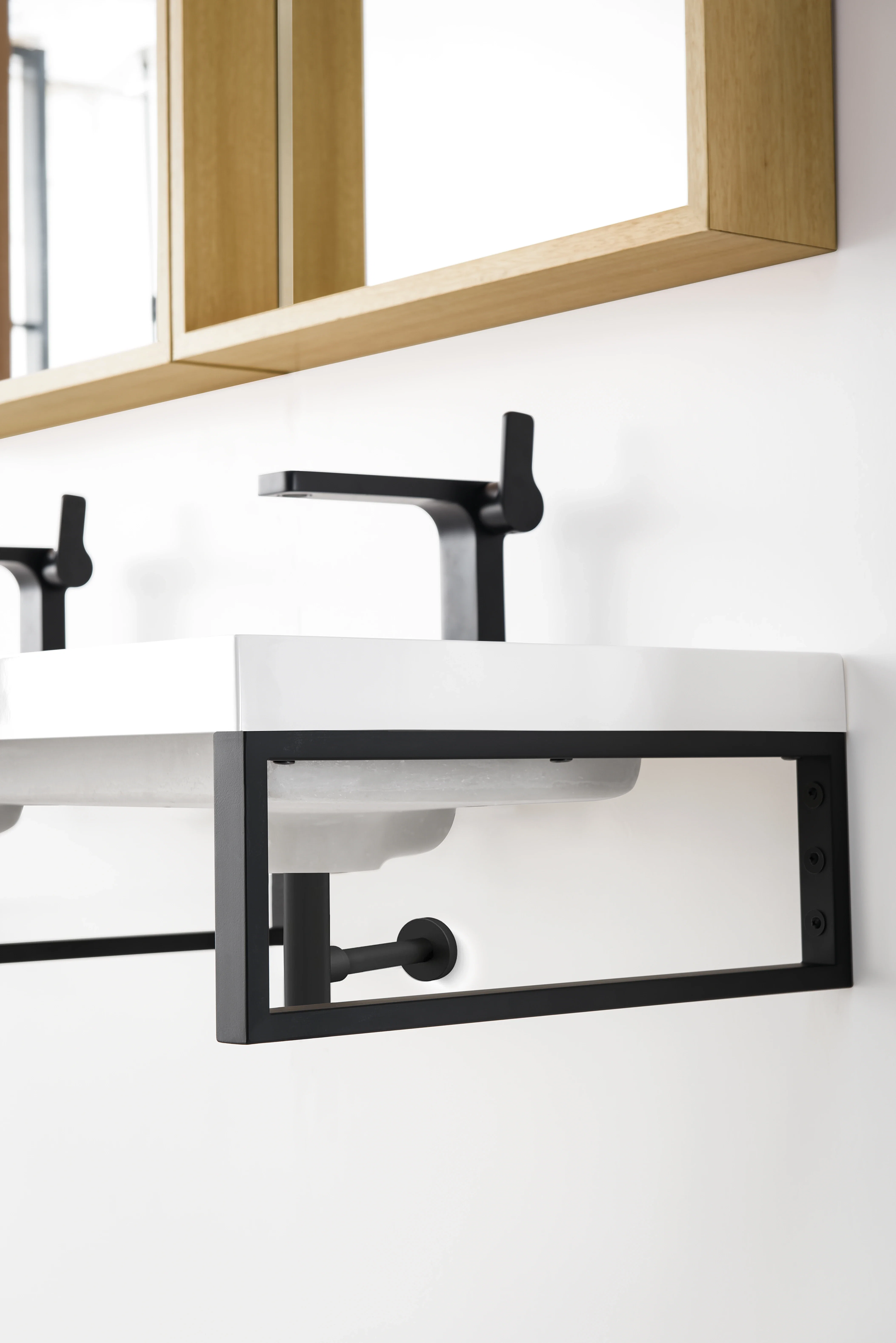 Three Boston 18" Wall Brackets, Matte Black w/ 47" White Glossy Composite Stone Top