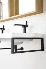 Three Boston 18" Wall Brackets, Matte Black w/ 47" White Glossy Composite Stone Top