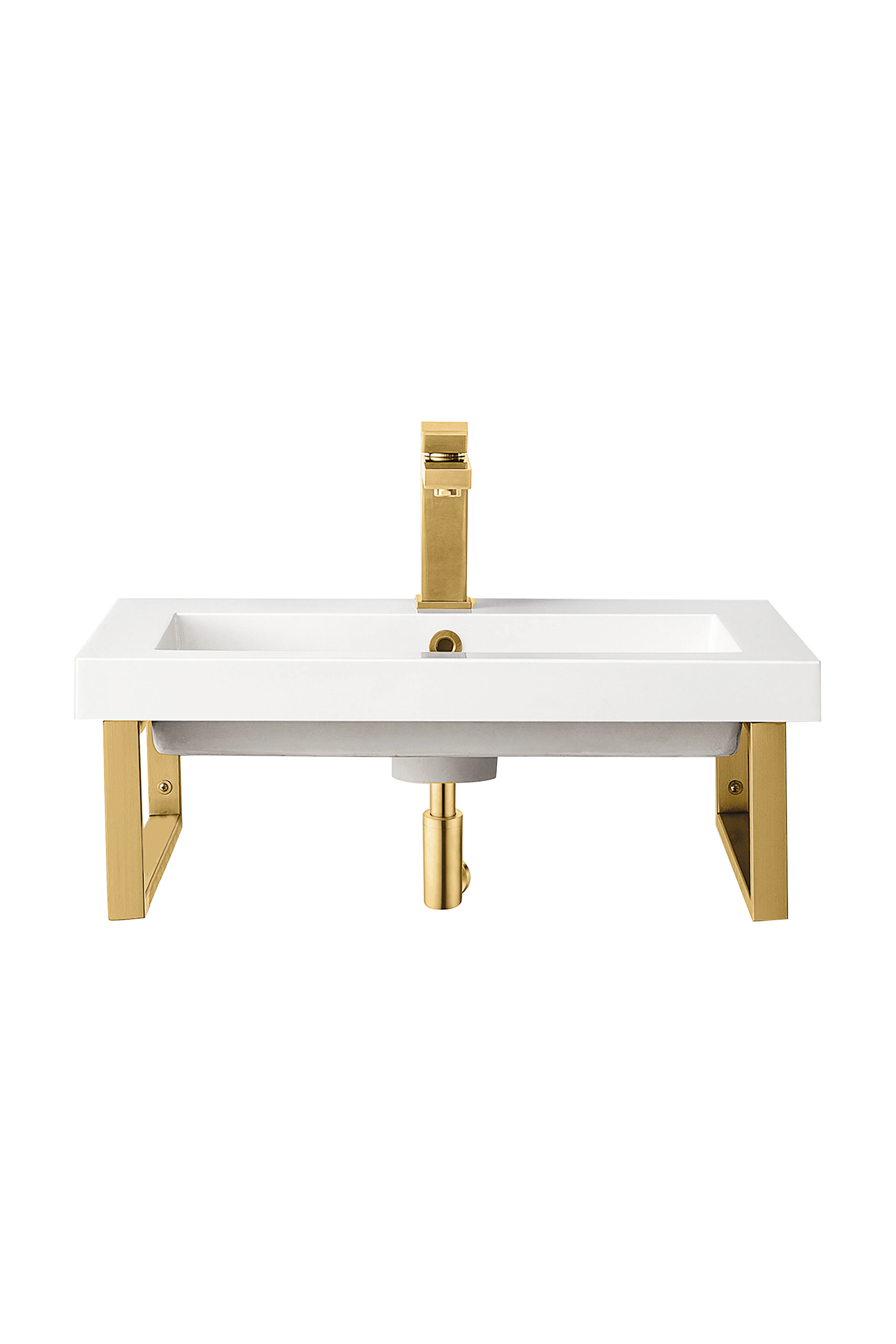 Two Boston 18" Wall Brackets, Radiant Gold w/ 23.6" White Glossy Composite Stone Top