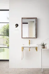 Two Boston 18" Wall Brackets, Radiant Gold w/ 23.6" White Glossy Composite Stone Top