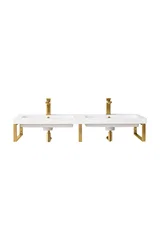 Three Boston 18" Wall Brackets, Radiant Gold w/ 47" White Glossy Composite Stone Top