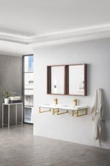Three Boston 18" Wall Brackets, Radiant Gold w/ 47" White Glossy Composite Stone Top