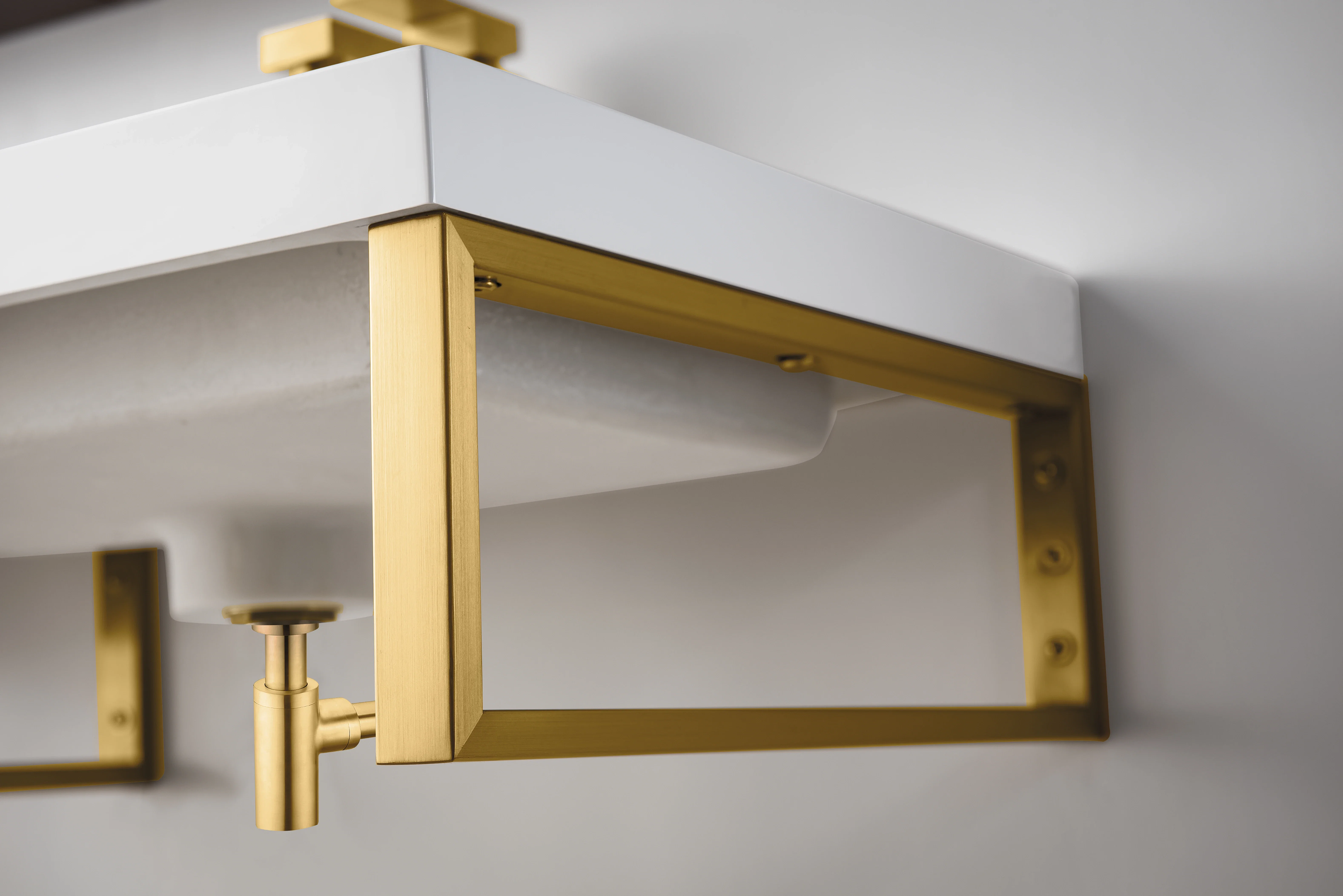 Three Boston 18" Wall Brackets, Radiant Gold w/ 47" White Glossy Composite Stone Top